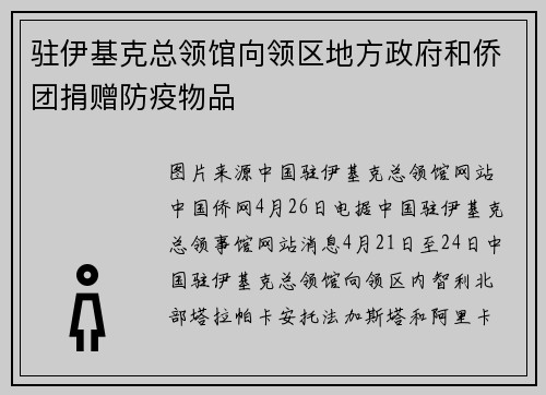 驻伊基克总领馆向领区地方政府和侨团捐赠防疫物品