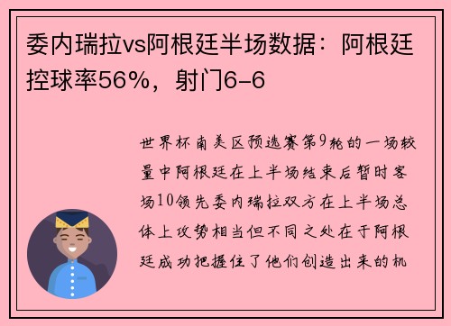 委内瑞拉vs阿根廷半场数据：阿根廷控球率56%，射门6-6