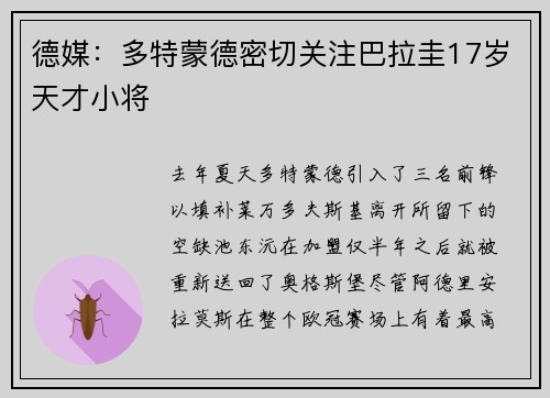 德媒：多特蒙德密切关注巴拉圭17岁天才小将