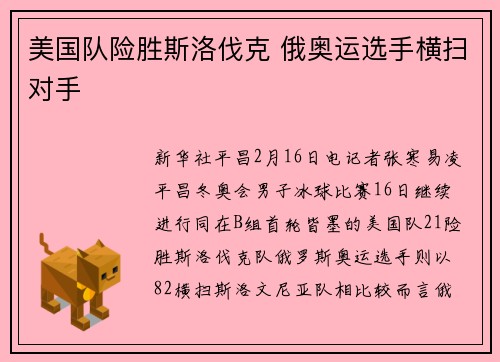 美国队险胜斯洛伐克 俄奥运选手横扫对手